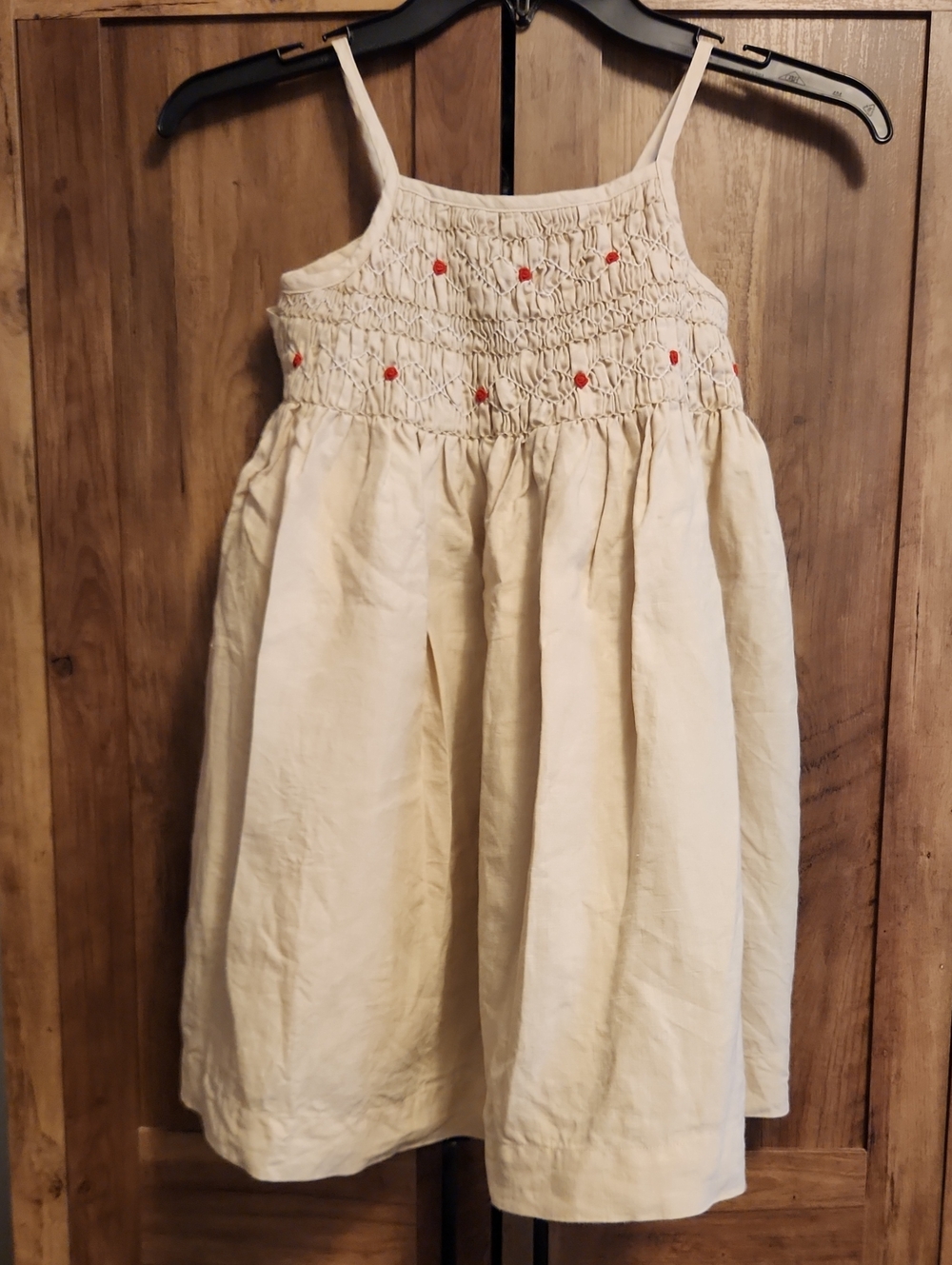 Janie and Jack Cream 100% Linen Smocked Sundress with Red Roses